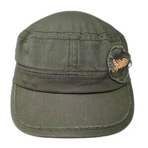 Adikta Green Army Cap Cadet Hat Distressed Patch Adjustable Strapback One Size
